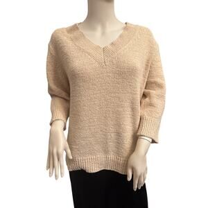 Ann Taylor Beige V-Neck Pullover Cotton Blend Sweater Large